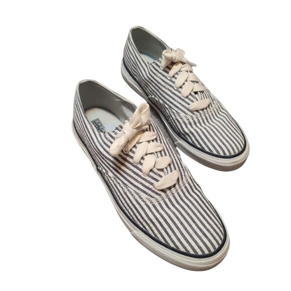 Sperry Pinstriped Topsider Sneaker Blue & White 9.5 - Picture 1 of 9